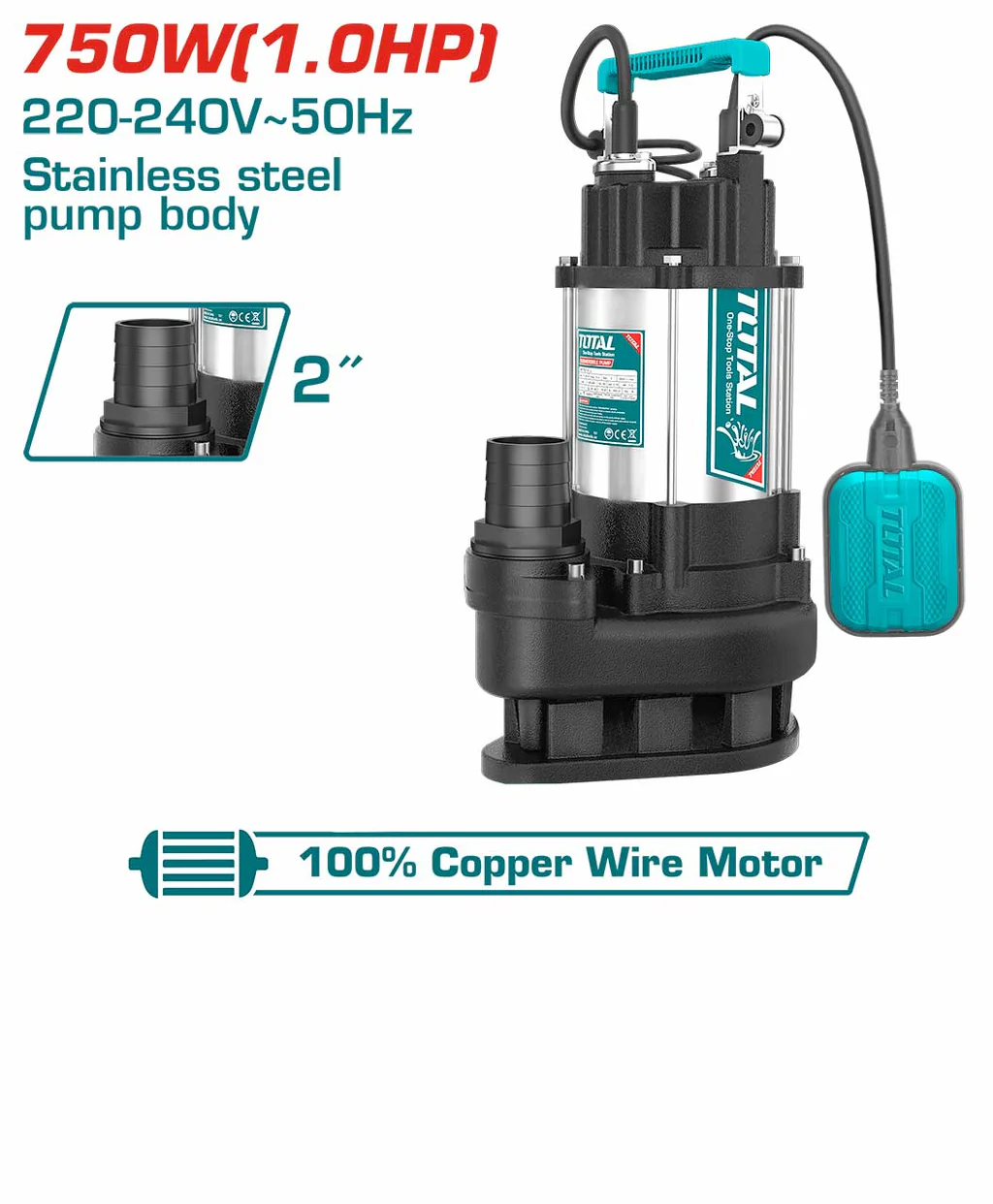 Total Sewage submersible pump 750W(1.0HP) Max.head:13m - Image 2